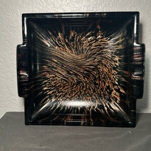 Murano Black and Copper Swirl Ashtray 7 Inches